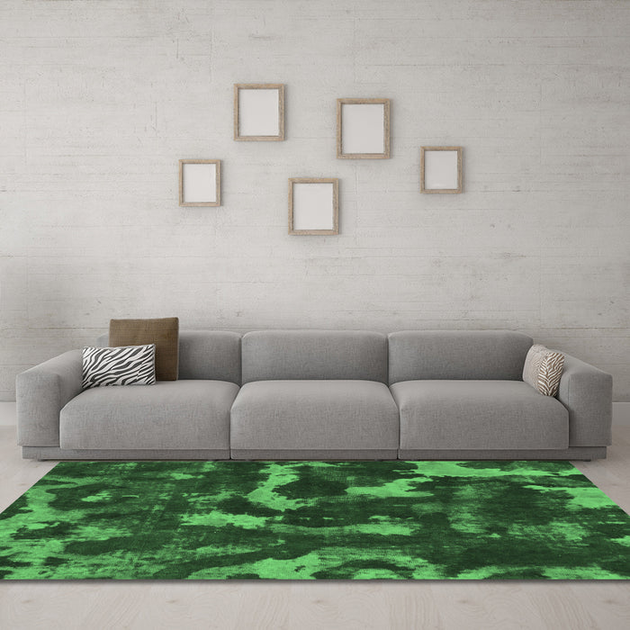 Machine Washable Abstract Emerald Green Modern Area Rugs in a Living Room,, wshabs1245emgrn