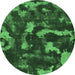 Round Machine Washable Abstract Emerald Green Modern Area Rugs, wshabs1245emgrn