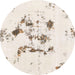 Round Abstract Tan Brown Modern Rug, abs1246