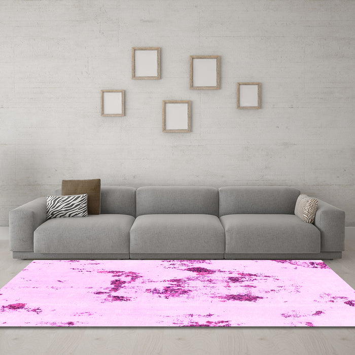 Machine Washable Abstract Pink Modern Rug in a Living Room, wshabs1246pnk