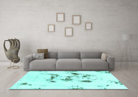 Machine Washable Abstract Turquoise Modern Rug, wshabs1246turq