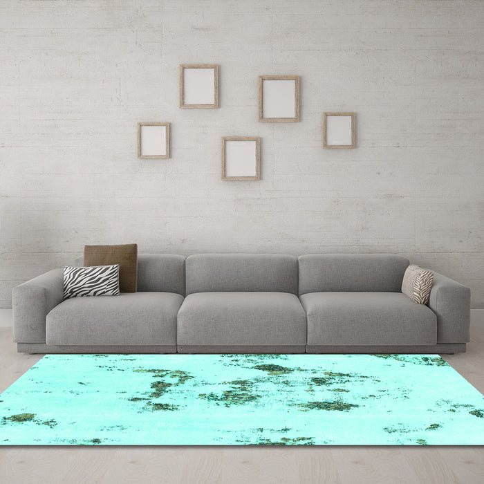 Machine Washable Abstract Turquoise Modern Area Rugs in a Living Room,, wshabs1246turq