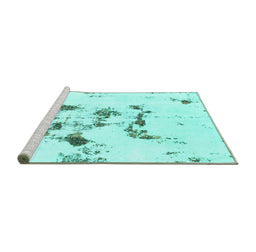 Sideview of Machine Washable Abstract Turquoise Modern Area Rugs, wshabs1246turq