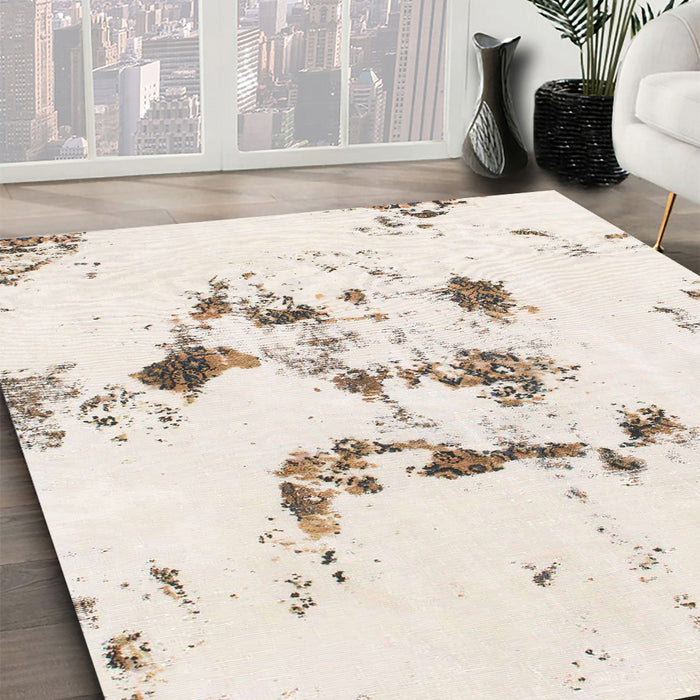 Machine Washable Abstract Tan Brown Rug in a Family Room, wshabs1246
