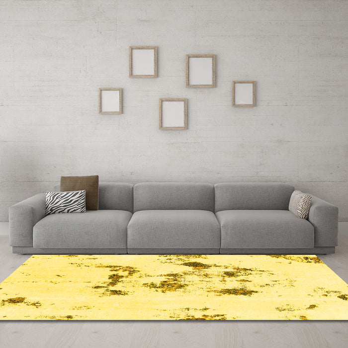 Machine Washable Abstract Yellow Modern Rug in a Living Room, wshabs1246yw
