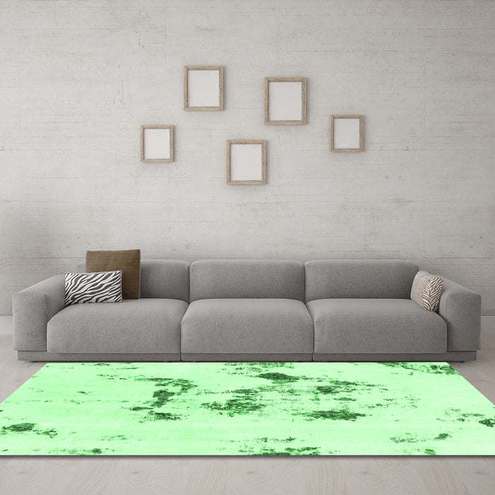 Machine Washable Abstract Emerald Green Modern Area Rugs in a Living Room,, wshabs1246emgrn