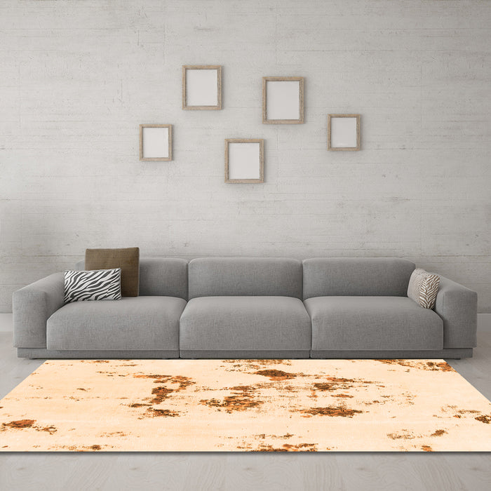 Machine Washable Abstract Orange Modern Area Rugs in a Living Room, wshabs1246org