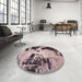 Round Machine Washable Abstract Rosy-Finch Purple Rug in a Office, wshabs1247