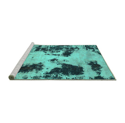 Sideview of Machine Washable Abstract Turquoise Modern Area Rugs, wshabs1247turq
