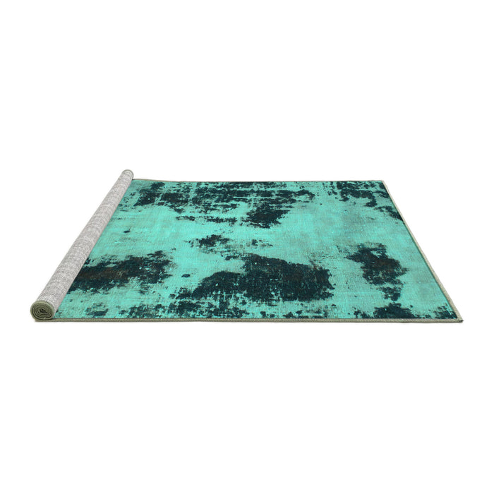 Sideview of Machine Washable Abstract Turquoise Modern Area Rugs, wshabs1247turq