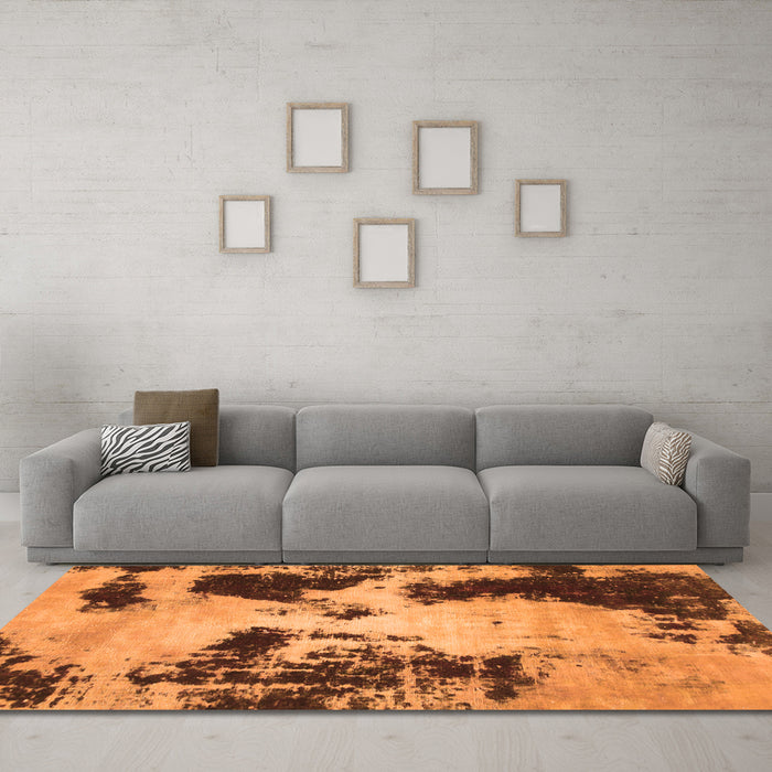 Machine Washable Abstract Orange Modern Area Rugs in a Living Room, wshabs1247org