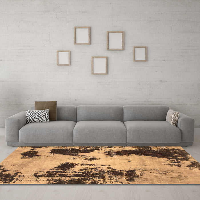 Machine Washable Abstract Brown Modern Rug in a Living Room,, wshabs1247brn