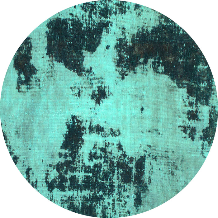 Round Machine Washable Abstract Turquoise Modern Area Rugs, wshabs1247turq
