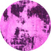 Round Machine Washable Abstract Pink Modern Rug, wshabs1247pnk