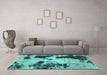 Machine Washable Abstract Turquoise Modern Area Rugs in a Living Room,, wshabs1247turq