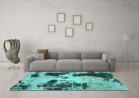 Machine Washable Abstract Turquoise Modern Rug, wshabs1247turq