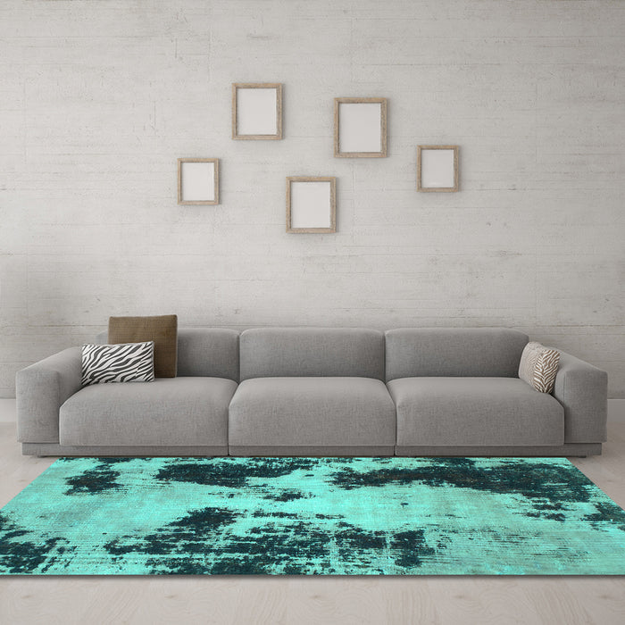 Machine Washable Abstract Turquoise Modern Area Rugs in a Living Room,, wshabs1247turq