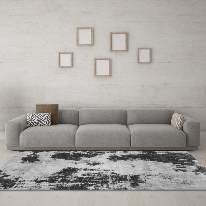 Machine Washable Abstract Gray Modern Rug in a Living Room,, wshabs1247gry