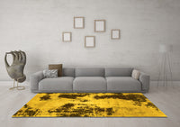 Machine Washable Abstract Yellow Modern Rug, wshabs1247yw