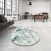 Round Abstract Dark Sea Green Modern Rug in a Office, abs1248