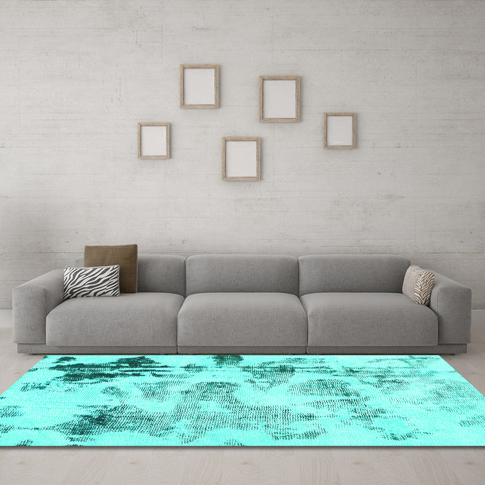 Machine Washable Abstract Turquoise Modern Area Rugs in a Living Room,, wshabs1248turq