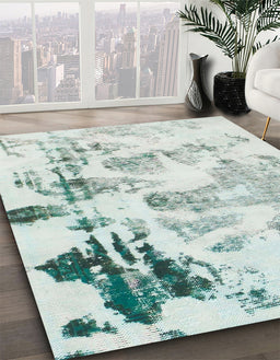 Machine Washable Abstract Dark Sea Green Rug in a Family Room, wshabs1248