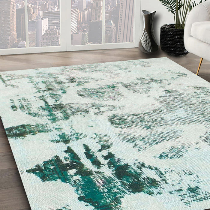 Machine Washable Abstract Dark Sea Green Rug in a Family Room, wshabs1248