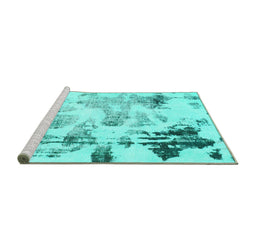 Sideview of Machine Washable Abstract Turquoise Modern Area Rugs, wshabs1248turq