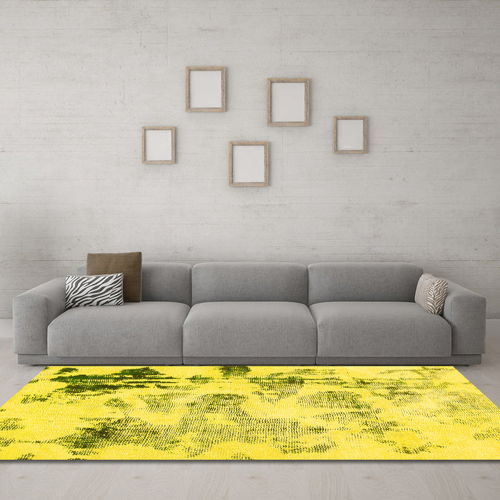 Machine Washable Abstract Yellow Modern Rug in a Living Room, wshabs1248yw