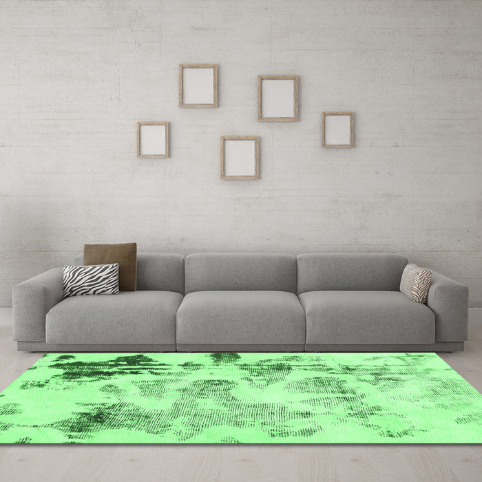 Machine Washable Abstract Emerald Green Modern Area Rugs in a Living Room,, wshabs1248emgrn