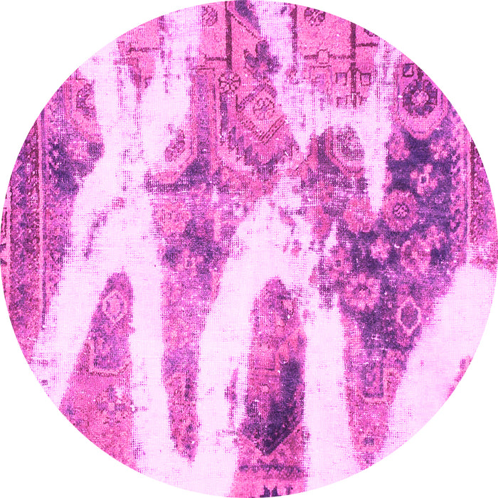 Round Machine Washable Abstract Pink Modern Rug, wshabs1249pnk