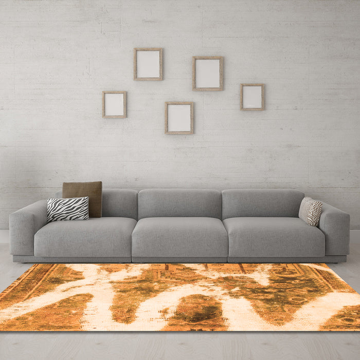 Machine Washable Abstract Orange Modern Area Rugs in a Living Room, wshabs1249org