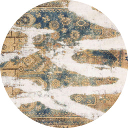 Round Abstract Dark Almond Brown Modern Rug, abs1249