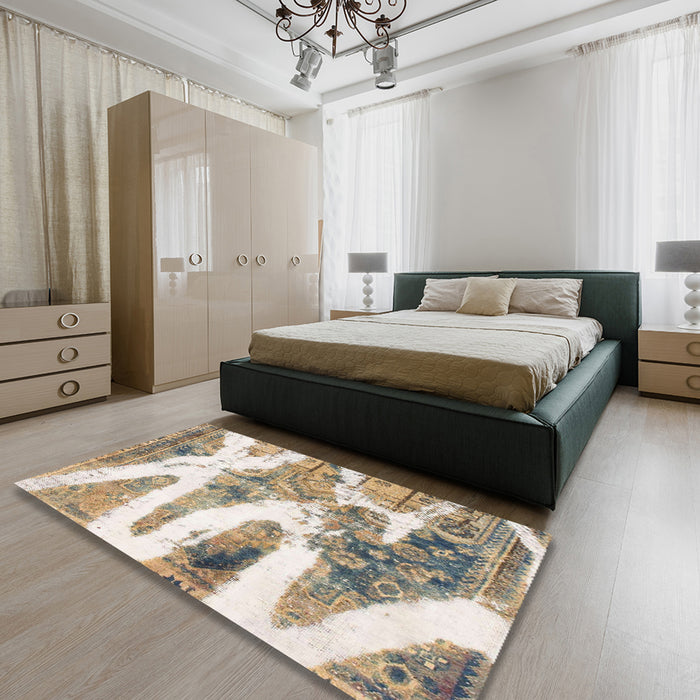 Machine Washable Abstract Dark Almond Brown Rug in a Bedroom, wshabs1249