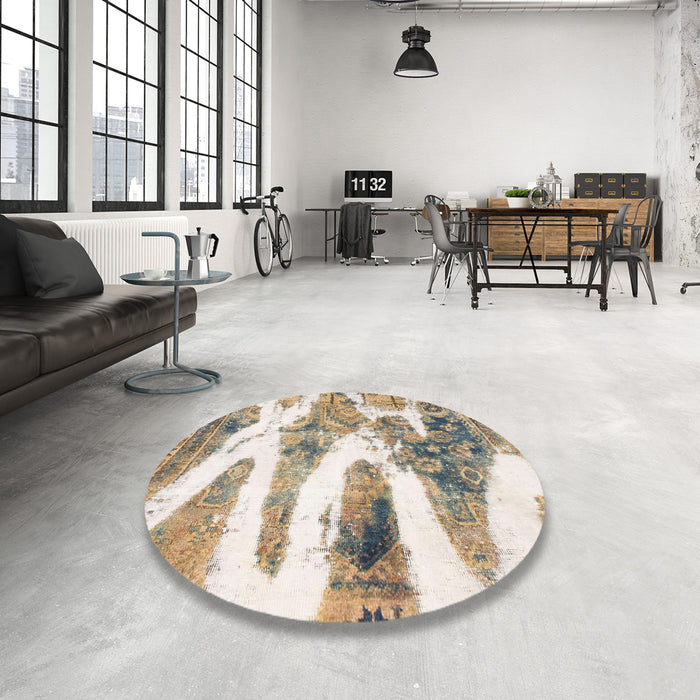 Round Machine Washable Abstract Dark Almond Brown Rug in a Office, wshabs1249