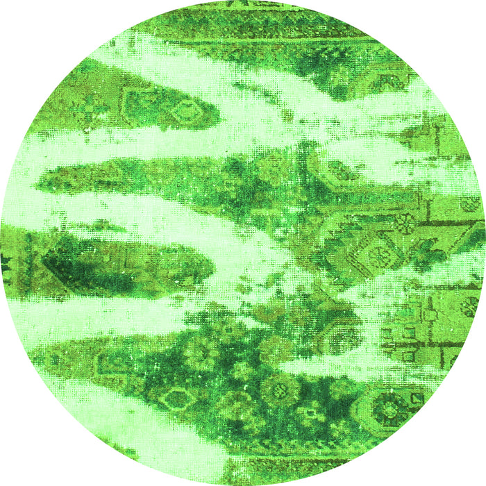 Round Machine Washable Abstract Green Modern Area Rugs, wshabs1249grn