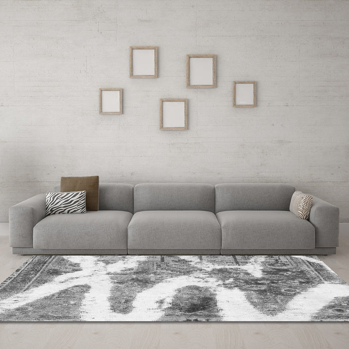 Machine Washable Abstract Gray Modern Rug in a Living Room,, wshabs1249gry