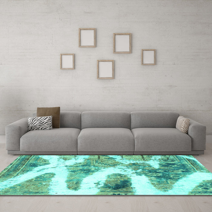 Machine Washable Abstract Turquoise Modern Area Rugs in a Living Room,, wshabs1249turq