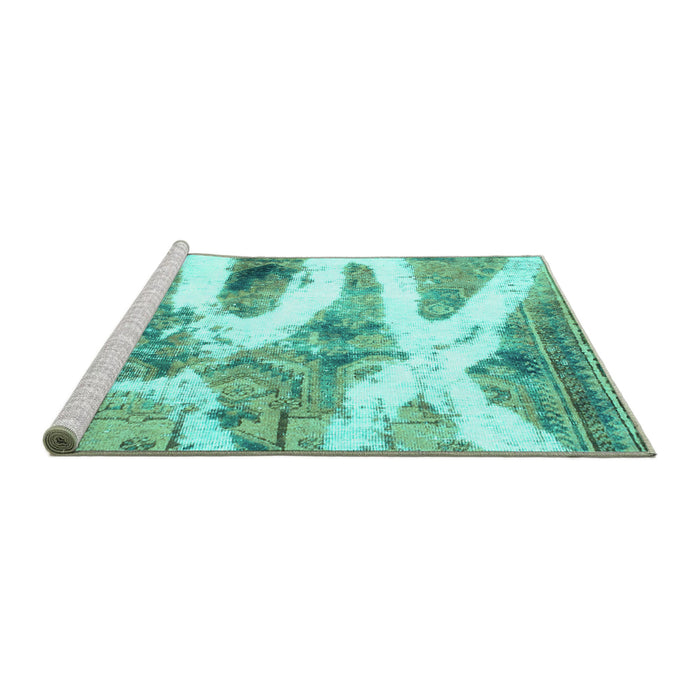 Sideview of Machine Washable Abstract Turquoise Modern Area Rugs, wshabs1249turq
