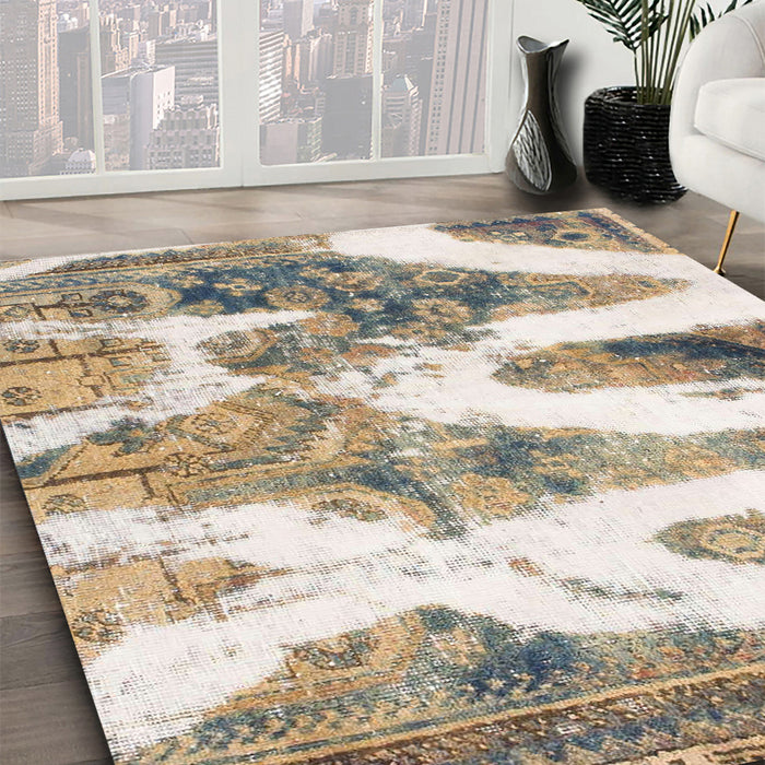 Machine Washable Abstract Dark Almond Brown Rug in a Family Room, wshabs1249