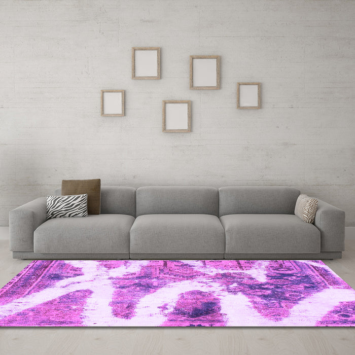 Machine Washable Abstract Purple Modern Area Rugs in a Living Room, wshabs1249pur
