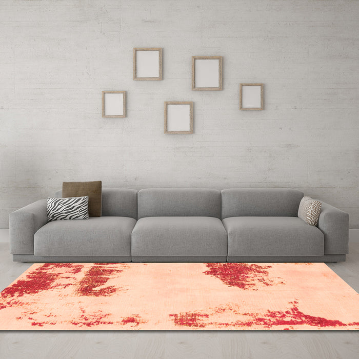 Machine Washable Abstract Orange Modern Area Rugs in a Living Room, wshabs1250org