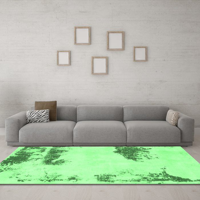 Machine Washable Abstract Emerald Green Modern Area Rugs in a Living Room,, wshabs1250emgrn