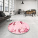 Round Machine Washable Abstract Pink Rug in a Office, wshabs1250