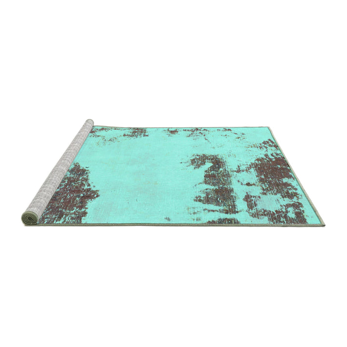 Sideview of Machine Washable Abstract Turquoise Modern Area Rugs, wshabs1250turq
