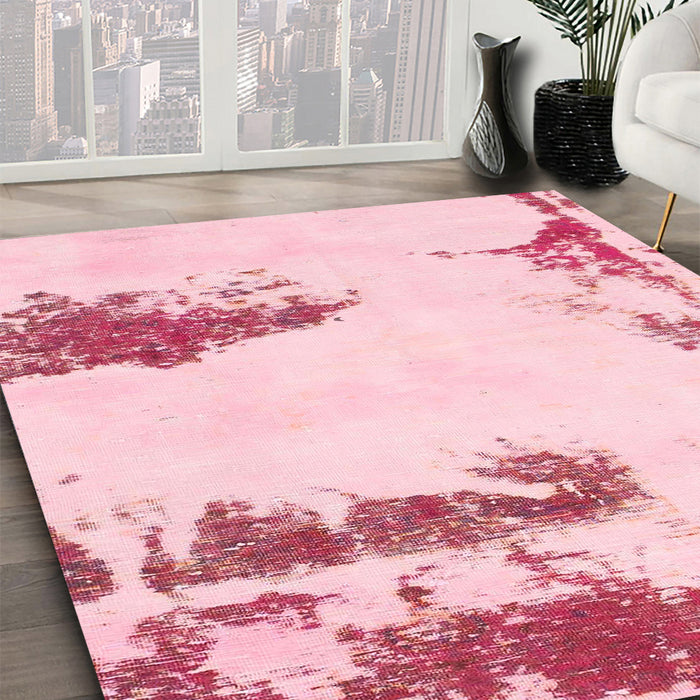 Abstract Pink Modern Rug in Family Room, abs1250