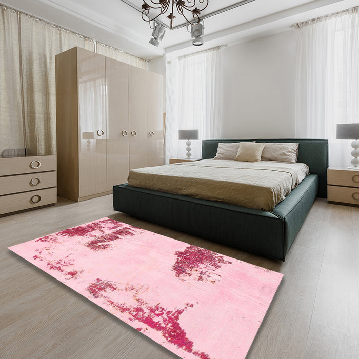 Machine Washable Abstract Pink Rug in a Bedroom, wshabs1250