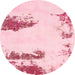 Round Machine Washable Abstract Pink Rug, wshabs1250