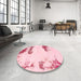 Round Abstract Pink Modern Rug in a Office, abs1250