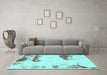 Machine Washable Abstract Turquoise Modern Area Rugs in a Living Room,, wshabs1250turq